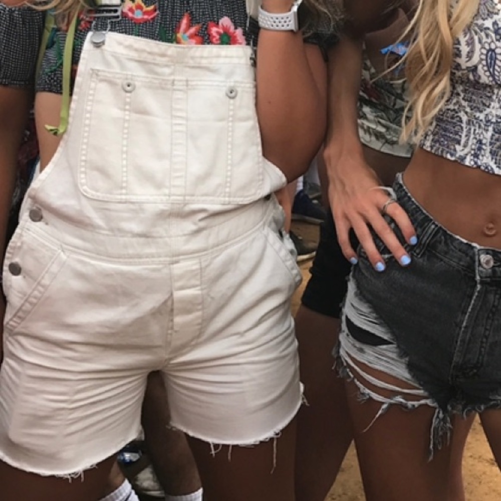 white free people FP short overalls